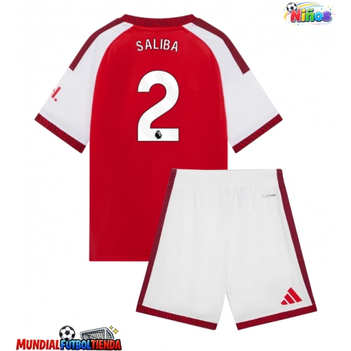 Camiseta Arsenal William Saliba #2 Primera Equipación Replica 2026-27 para niños mangas cortas (+ Pantalones cortos)
